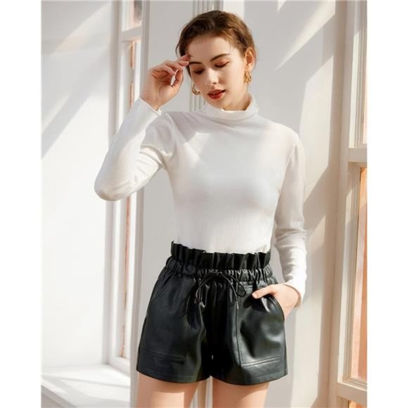 Green color Faux High Waisted Wide Leg Sexy Shorts - Picture 3 of 7